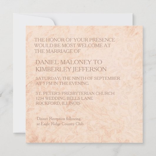 Antiek  brocade met Oranje Rozen bruiloft Kaart (Achterkant)