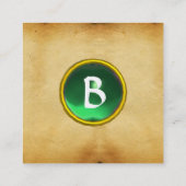 ANTIEK BROWN PARCHMENT, GROEN GEM STONE MONOGRAM VIERKANTE VISITEKAARTJE (Achterkant)