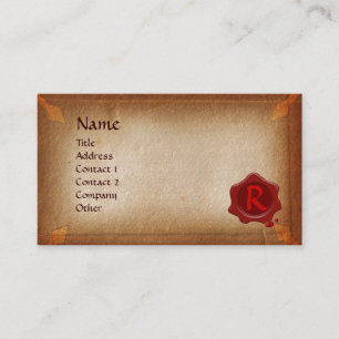 ANTIEK BROWN PARCHMENT, RODE WAX SEAL MONOGRAM VISITEKAARTJE