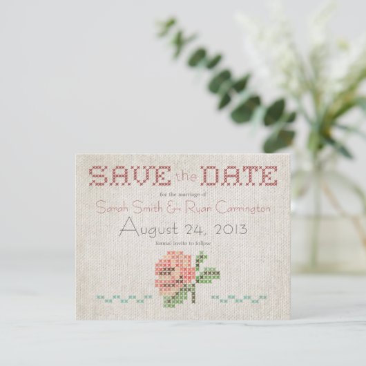 Antiek bruiloft voor kruisstikken Sla de datumkaar Save The Date (Staand voorkant)