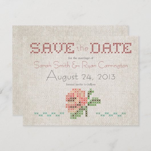 Antiek bruiloft voor kruisstikken Sla de datumkaar Save The Date (Voorkant / Achterkant)