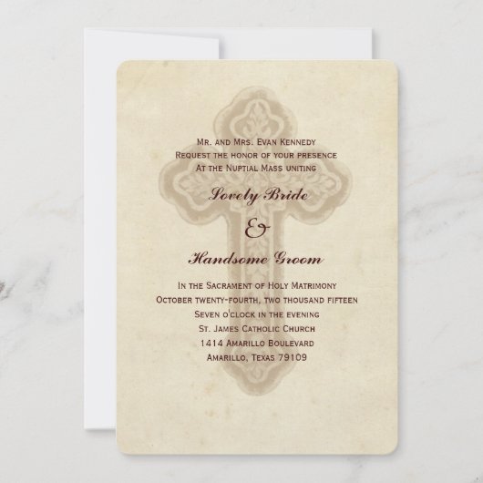 Antiek bruin-katholieke bruiloft Uitnodiging (Voorkant)