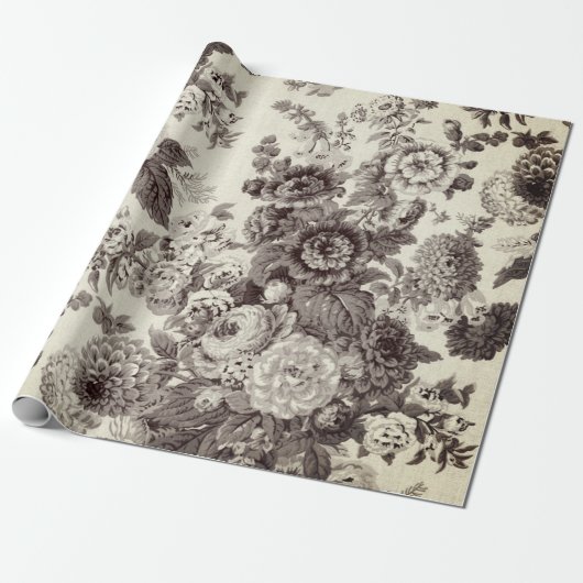 Antiek Bruin Tone Floral Dahlia Peony Cadeaupapier (Uitgerold)