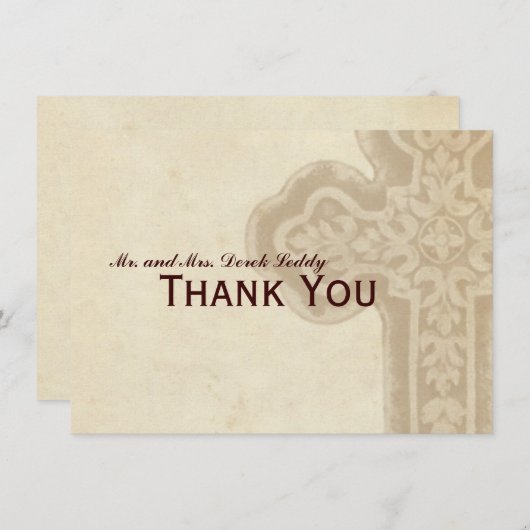 Antiek Bruine Keltische Kruis Hartelijk dank Bedankkaart (Voorkant / Achterkant)