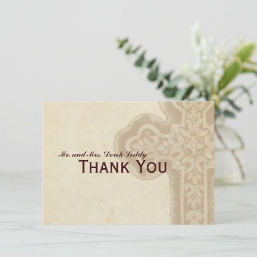 Antiek Bruine Keltische Kruis Hartelijk dank Bedankkaart (Staand voorkant)