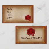 ANTIEK BRUINE PERKAMENT, RODE WAS SEAL MONOGRAM VISITEKAARTJE (Voorkant / Achterkant)