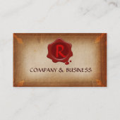 ANTIEK BRUINE PERKAMENT, RODE WAS SEAL MONOGRAM VISITEKAARTJE (Achterkant)