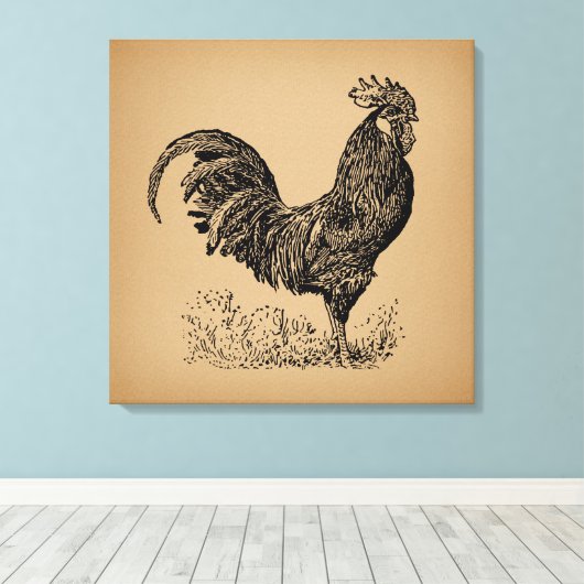 Antiek bruine rooster, illustratie Chicken Art Canvas Afdruk (Insitu (Houten vloer))