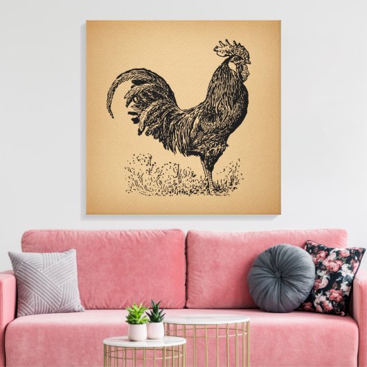 Antiek bruine rooster, illustratie Chicken Art Canvas Afdruk (Insitu (Woonkamer))