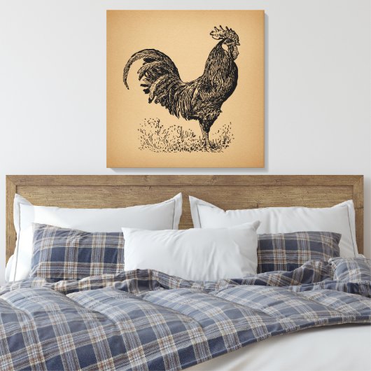 Antiek bruine rooster, illustratie Chicken Art Canvas Afdruk (Insitu (Slaapkamer))