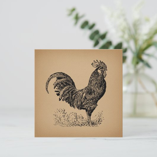 Antiek bruine rooster, illustratie Chicken Art Kaart (Staand voorkant)