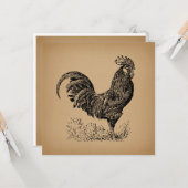 Antiek bruine rooster, illustratie Chicken Art Kaart (Voorkant / Achterkant in situ)