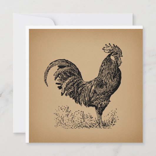 Antiek bruine rooster, illustratie Chicken Art Kaart (Achterkant)