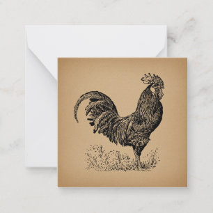Antiek bruine rooster, illustratie Chicken Art Notitiekaartje