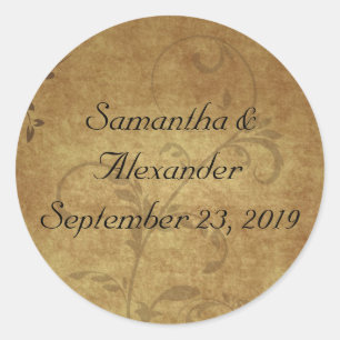  Antiek bruine werveling bijpassende envelop afdic Ronde Sticker