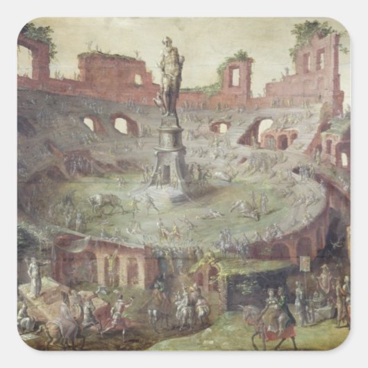 Antiek Bullgevecht, 1552 Vierkante Sticker (Voorkant)
