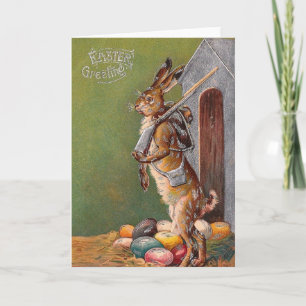 Antiek Bunny Guard Victoriaans Paas Kaart