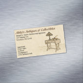 Antiek bureau met lamp, boeken en pen magnetisch visitekaartje (Voorbeeld)