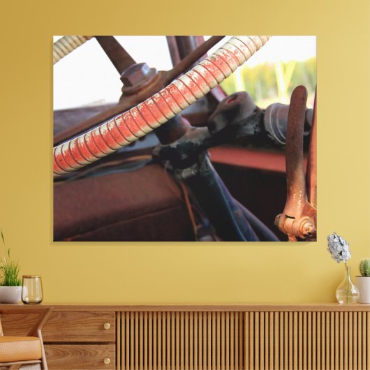 Antiek busstuurwiel canvas afdruk (Insitu (Woonkamer))