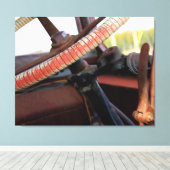 Antiek busstuurwiel canvas afdruk (Insitu (Houten vloer))