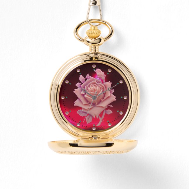 ANTIEK CAMEO/BEAUTIFUL PINK ROSE, Red Burgundy Horloge (Voorkant)