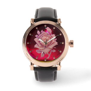 ANTIEK CAMEO/BEAUTIFUL PINK ROSE, Red Burgundy Horloge