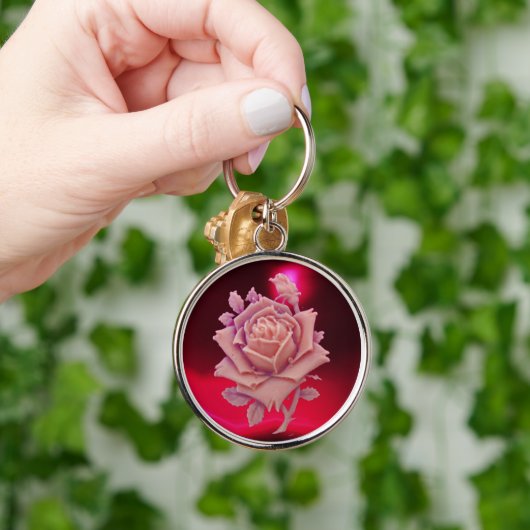 ANTIEK CAMEO/BEAUTIFUL PINK ROSE, Red Burgundy Sleutelhanger (Hand)