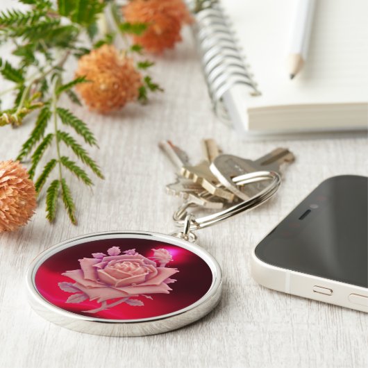 ANTIEK CAMEO/BEAUTIFUL PINK ROSE, Red Burgundy Sleutelhanger (Zijkant)