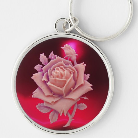 ANTIEK CAMEO/BEAUTIFUL PINK ROSE, Red Burgundy Sleutelhanger (Voorkant)