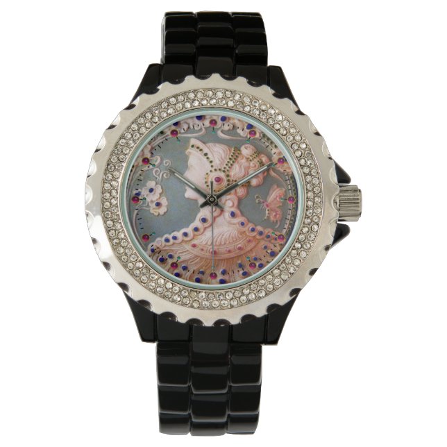 ANTIEK CAMEO / LADY MET BUTTERFLES EN STROMEN HORLOGE (Voorkant)