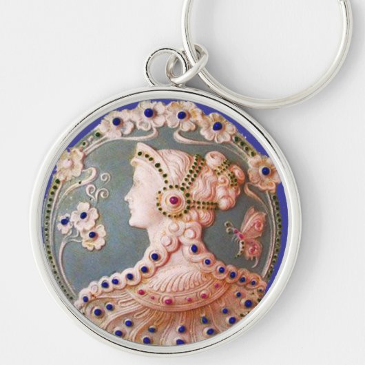 ANTIEK CAMEO / LADY MET BUTTERFLES EN STROMEN SLEUTELHANGER (Voorkant)