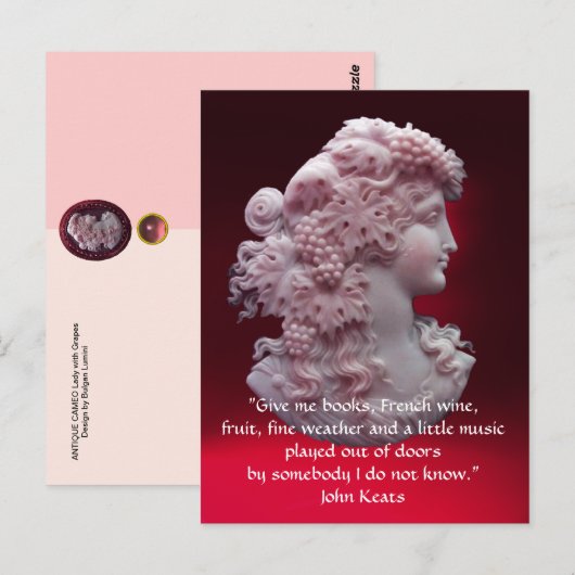 ANTIEK CAMEO, LADY MET DRUIVEN, WIJNQUOTE MET KNOP BRIEFKAART (Voorkant / Achterkant)