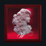 ANTIEK CAMEO, LADY MET DRUIVENMONOGRAM CADEAUDOOSJE<br><div class="desc">Elegant antieke cammeojuweel met een mooi vrouwenprofiel met lange haarversieringen met druiven en druiven voor de wijngaarden met rode roodbruine geit. Deel van "Seizoensvruchten".Dit stijlvolle ontwerp is perfect voor voedingsdeskundigen,  diëtisten,  cateraars,  restaurants,  voorbereiding of restaurants,  catering,  wijnindustrie.</div>