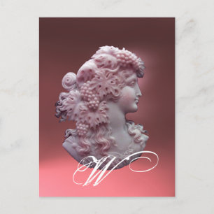 ANTIEK CAMEO, LADY MET DRUIVENMONOGRAM FEESTDAGENKAART