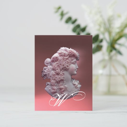 ANTIEK CAMEO, LADY MET DRUIVENMONOGRAM FEESTDAGENKAART (Staand voorkant)