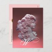 ANTIEK CAMEO, LADY MET DRUIVENMONOGRAM FEESTDAGENKAART (Voorkant / Achterkant)