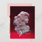 ANTIEK CAMEO, LADY MET DRUIVENMONOGRAM FEESTDAGENKAART (Voorkant / Achterkant)