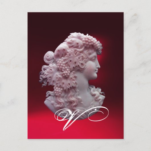 ANTIEK CAMEO, LADY MET DRUIVENMONOGRAM FEESTDAGENKAART (Voorkant)