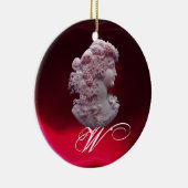 ANTIEK CAMEO, LADY MET DRUIVENMONOGRAM KERAMISCH ORNAMENT (Rechts)