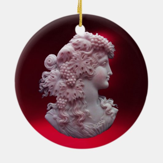 ANTIEK CAMEO, LADY MET DRUIVENMONOGRAM KERAMISCH ORNAMENT (Achterkant)