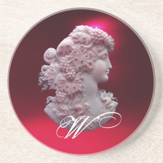 ANTIEK CAMEO, LADY MET DRUIVENMONOGRAM ZANDSTEEN ONDERZETTER (Voorkant)