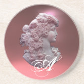 ANTIEK CAMEO, LADY MET DRUIVENMONOGRAM ZANDSTEEN ONDERZETTER (Voorkant)