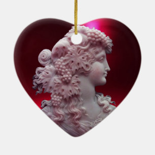 ANTIEK CAMEO, LADY MET DRUIVENWIJNQUOTE Hart Keramisch Ornament