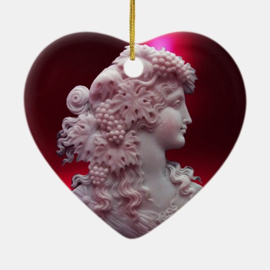 ANTIEK CAMEO, LADY MET DRUIVENWIJNQUOTE Hart Keramisch Ornament (Achterkant)