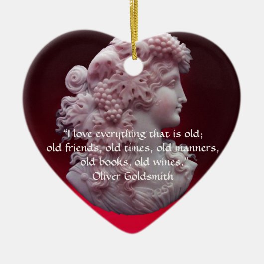 ANTIEK CAMEO, LADY MET DRUIVENWIJNQUOTE Hart Keramisch Ornament (Voorkant)