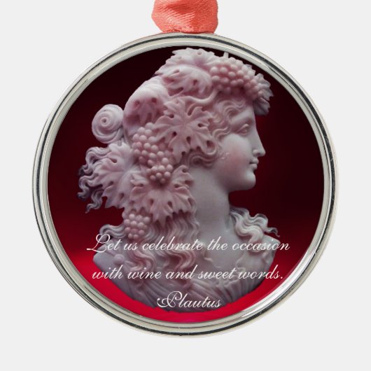 ANTIEK CAMEO, LADY MET DRUIVENWIJNQUOTEN METALEN ORNAMENT (Voorkant)