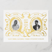 Antiek Cameo Photo Save the Date Gold Folie Uitnodiging (Voorkant)