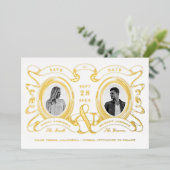 Antiek Cameo Photo Save the Date Gold Folie Uitnodiging (Staand Voorkant)