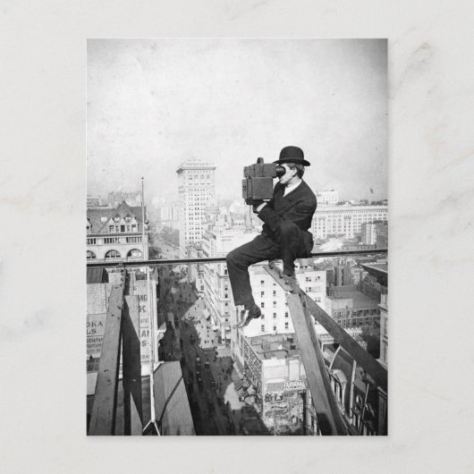 antiek camera op een  foto van de stadshoogtepunt briefkaart (Voorkant)