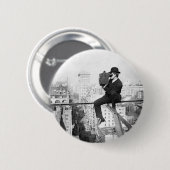 antiek camera op een  foto van de stadshoogtepunt ronde button 5,7 cm (Voorkant /achterkant)